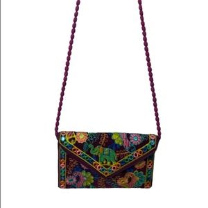 Vintage Indian Rajasthani hand embroidered cross body purse w/ mirror inlay